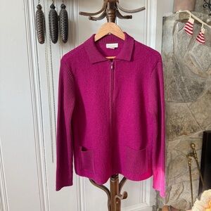Y2K Boiled Wool Magenta Fuchsia Zip-Up Sweater Medium
